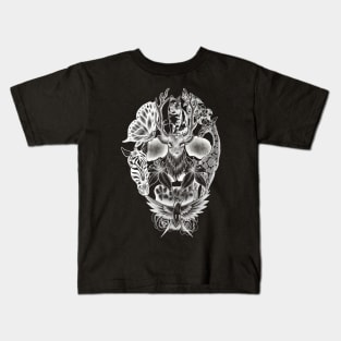 Animals and Flowers Wildlife Skull Kids T-Shirt